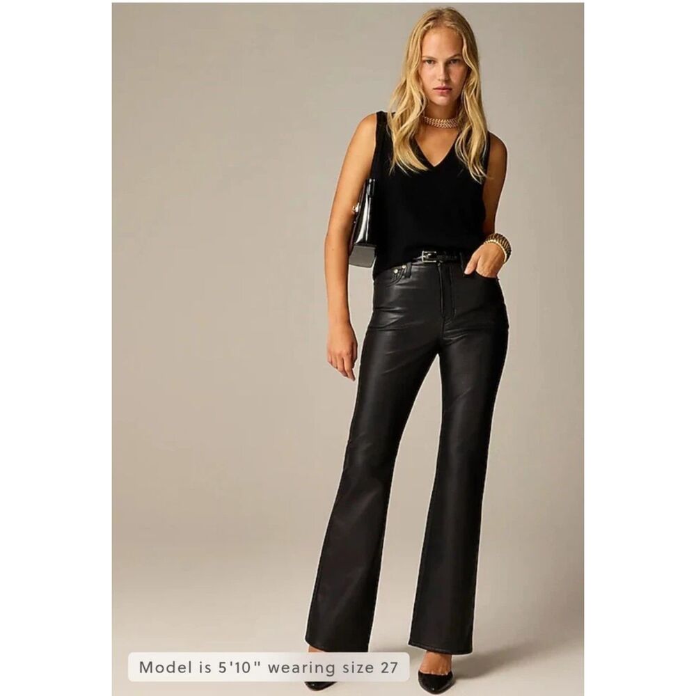 J Crew High Rise Bootcut Pant Faux Leather NWT Black Sz 30 Moto Whimsigoth Retro